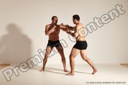 Underwear Fighting Man - Man White Muscular Short Brown Dynamic poses Academic